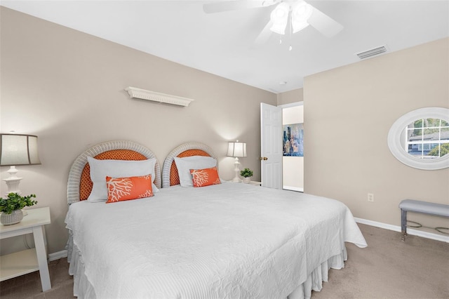 511 Porpoise Rd, Venice, FL 34293 - carpeted bedroom with visible vents, a ceiling fan, and baseboards
