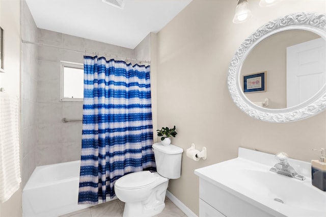 511 Porpoise Rd, Venice, FL 34293 - bathroom with shower / bath combo, tile patterned floors, vanity, baseboards, and toilet