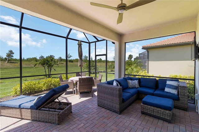 24153 Spartina Dr, Venice, FL 34293 - view of patio / terrace with an outdoor living space and glass enclosure