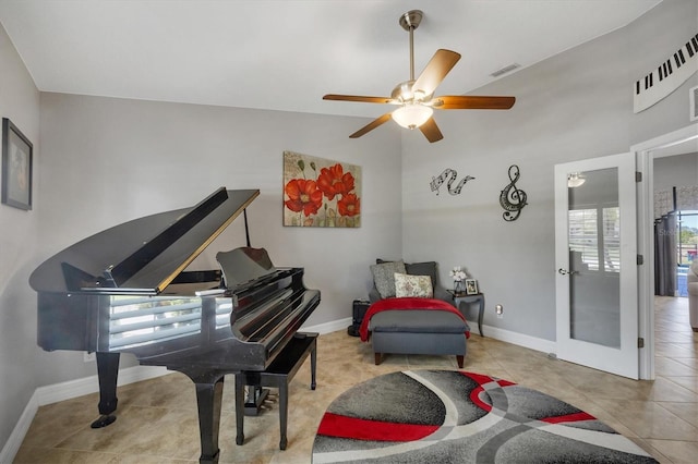194 Sportsman Rd, Rotonda West, FL 33947 - living area featuring baseboards, a ceiling fan, visible vents, and tile patterned flooring