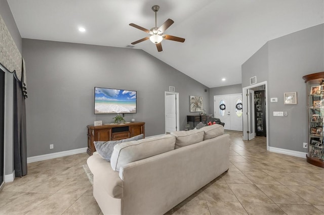 194 Sportsman Rd, Rotonda West, FL 33947 - living area with a ceiling fan, light tile patterned floors, baseboards, visible vents, and recessed lighting