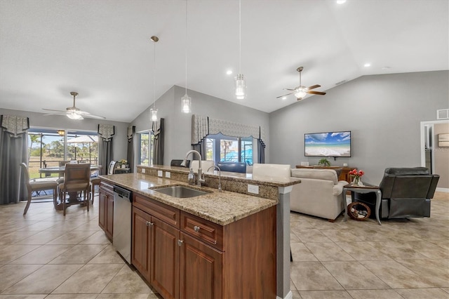 194 Sportsman Rd, Rotonda West, FL 33947 - kitchen with dishwasher, ceiling fan, lofted ceiling, and a sink