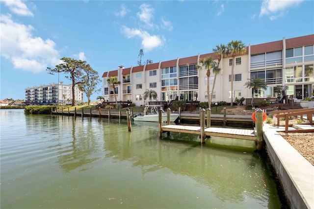 view of dock with a water view