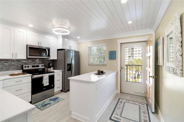 230 Santa Maria St Unit 333, Venice, FL 34285 - kitchen with appliances with stainless steel finishes, light countertops, white cabinets, ornamental molding, and a peninsula
