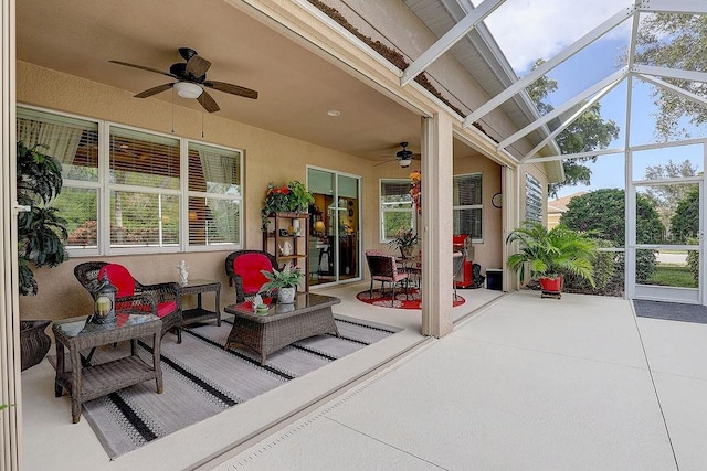 2542 Cortenova Ct, Venice, FL 34292 - view of patio featuring a lanai, a ceiling fan, and an outdoor hangout area