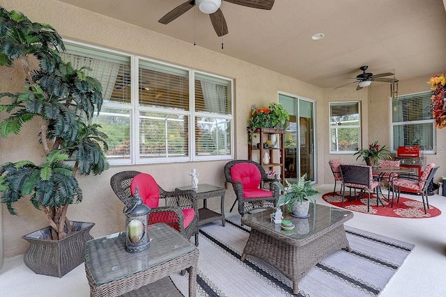 2542 Cortenova Ct, Venice, FL 34292 - view of patio featuring an outdoor living space and a ceiling fan