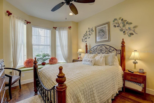 2542 Cortenova Ct, Venice, FL 34292 - bedroom with wood finished floors, ceiling fan, baseboards, and recessed lighting