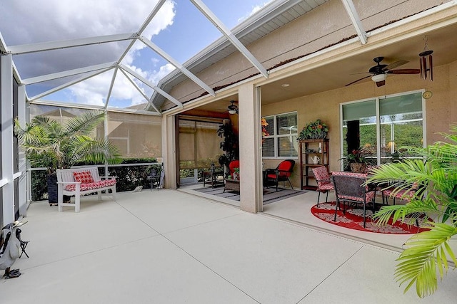 2542 Cortenova Ct, Venice, FL 34292 - view of patio featuring a lanai and ceiling fan