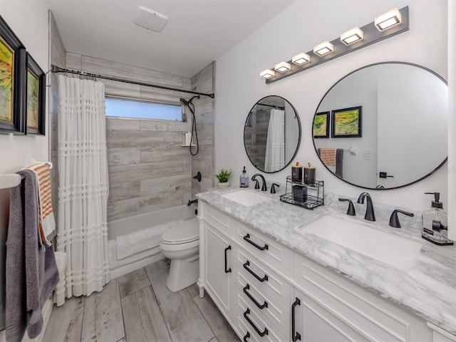 1232 Pine Needle Rd, Venice, FL 34285 - bathroom with toilet, double vanity, shower / bath combination with curtain, and a sink