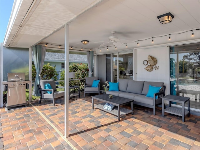 1232 Pine Needle Rd, Venice, FL 34285 - view of patio / terrace with an outdoor living space, grilling area, and a ceiling fan
