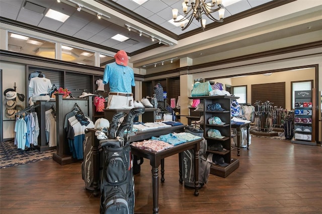 799 Harrington Lake Dr N Unit 73, Venice, FL 34293 - miscellaneous room featuring rail lighting, a notable chandelier, crown molding, and wood finished floors