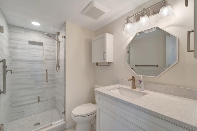 700 Golden Beach Blvd Unit 115, Venice, FL 34285 - bathroom with toilet, a shower stall, vanity, and recessed lighting