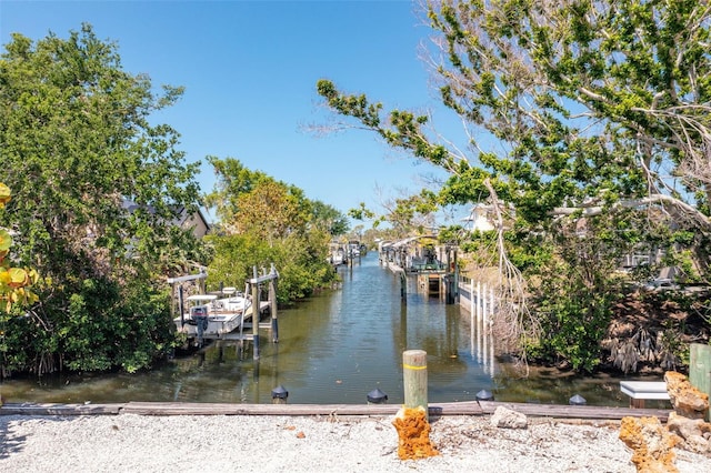 view of dock with a water view