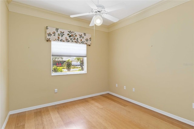 201 Bayside Ct, Nokomis, FL 34275 - unfurnished room with ceiling fan, light wood-style flooring, baseboards, and ornamental molding