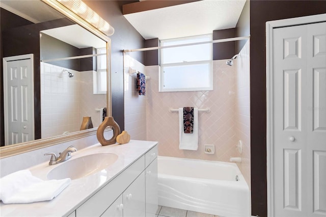 201 Bayside Ct, Nokomis, FL 34275 - full bathroom featuring shower / washtub combination, vanity, tile patterned flooring, and a closet
