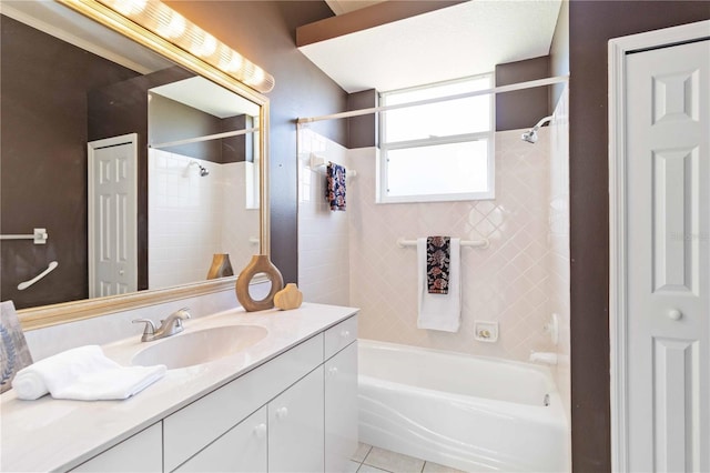 201 Bayside Ct, Nokomis, FL 34275 - full bathroom with vanity, tile patterned floors, and shower / bathing tub combination