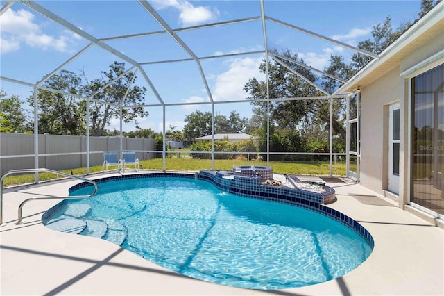201 Bayside Ct, Nokomis, FL 34275 - view of swimming pool featuring glass enclosure, a fenced in pool, a patio, and fence