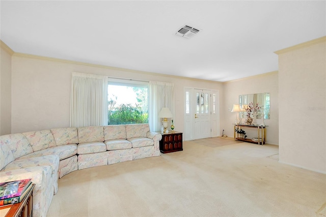 810 Anchorage Ln, Palm Harbor, FL 34685 - carpeted living area featuring crown molding