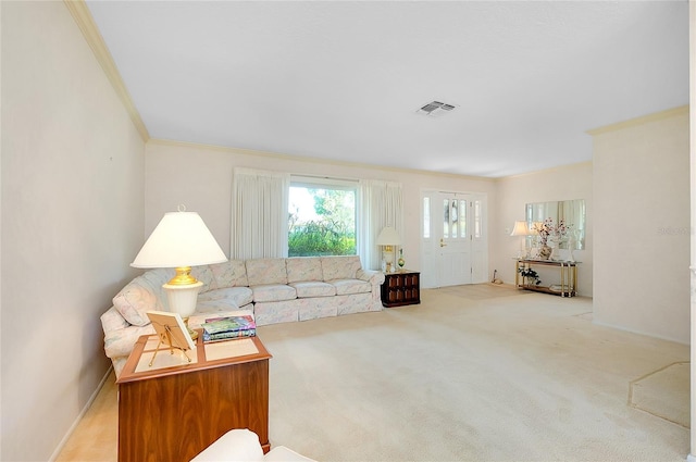 810 Anchorage Ln, Palm Harbor, FL 34685 - living area featuring ornamental molding and carpet flooring