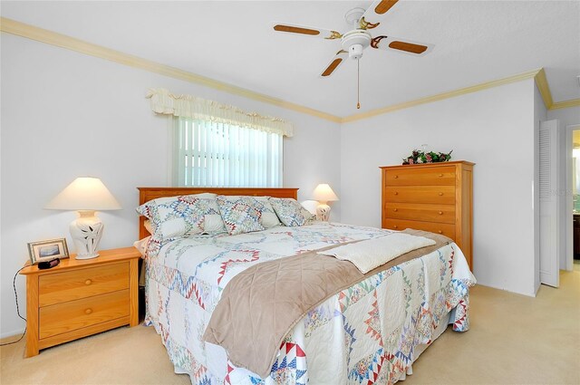 810 Anchorage Ln, Palm Harbor, FL 34685 - carpeted bedroom featuring crown molding and ceiling fan