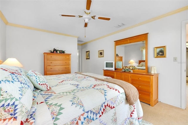 810 Anchorage Ln, Palm Harbor, FL 34685 - bedroom featuring ornamental molding, light colored carpet, and ceiling fan