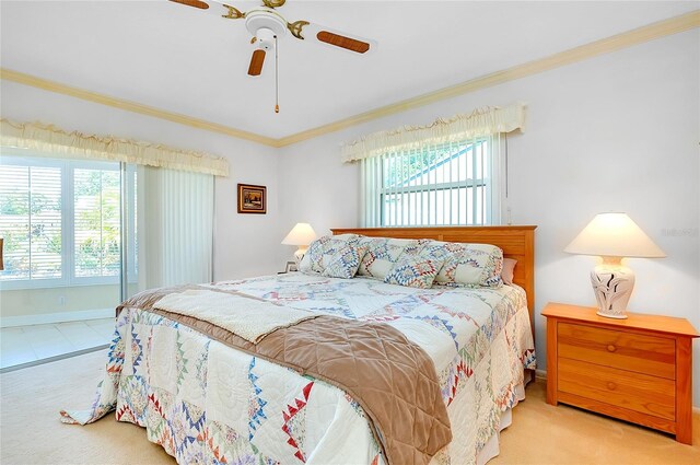810 Anchorage Ln, Palm Harbor, FL 34685 - carpeted bedroom with multiple windows, ornamental molding, ceiling fan, and baseboards