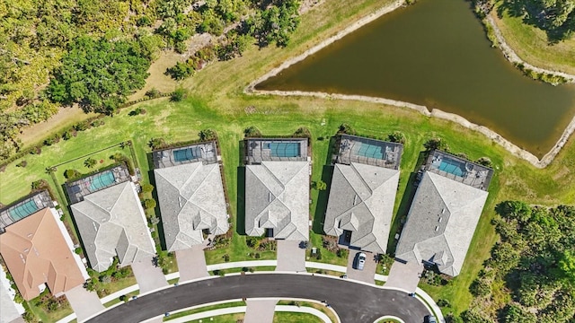 aerial view featuring a water view