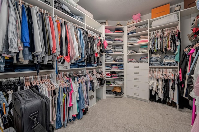 walk in closet with carpet
