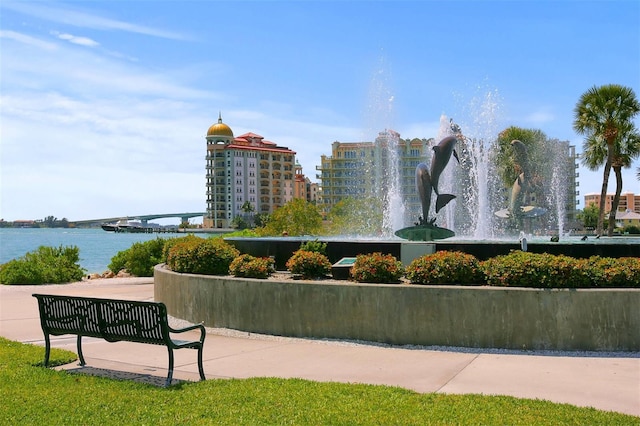 view of property's community with a water view