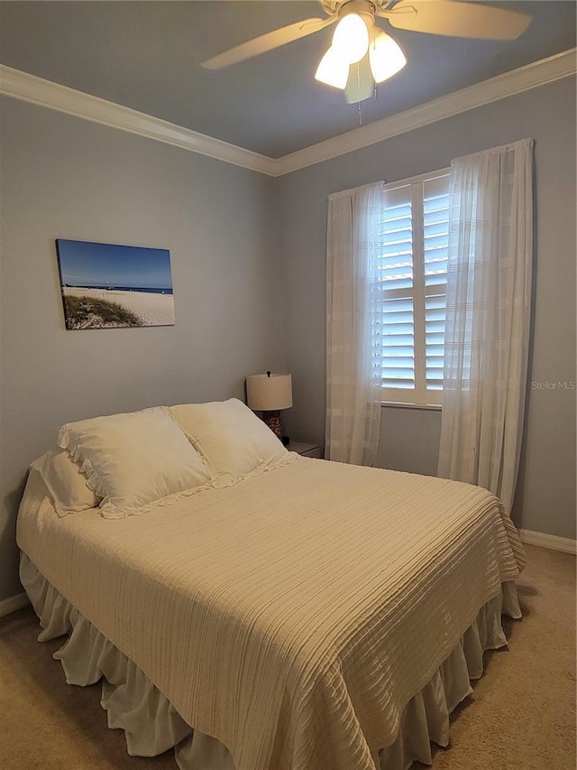 20188 Tesoro Dr, Venice, FL 34293 - bedroom featuring carpet floors, ornamental molding, and a ceiling fan