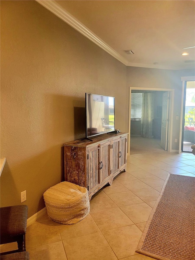 20188 Tesoro Dr, Venice, FL 34293 - corridor with crown molding and light tile patterned flooring