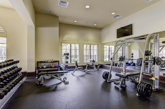 20188 Tesoro Dr, Venice, FL 34293 - exercise room featuring recessed lighting and baseboards