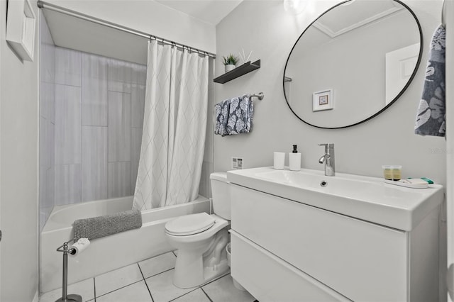 1629 Siesta Dr, Sarasota, FL 34239 - full bath with toilet, shower / bath combo with shower curtain, tile patterned flooring, and vanity