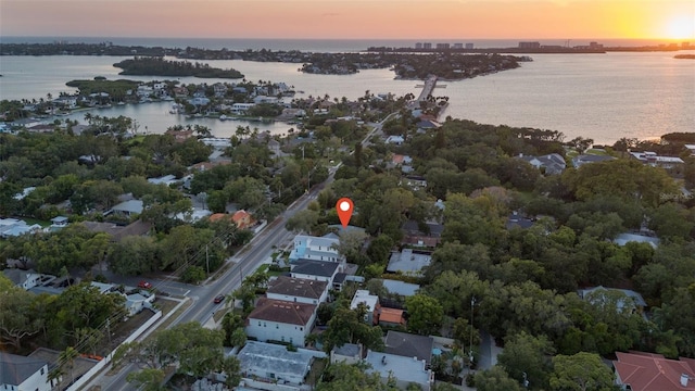 1629 Siesta Dr, Sarasota, FL 34239 - aerial view at dusk featuring a water view