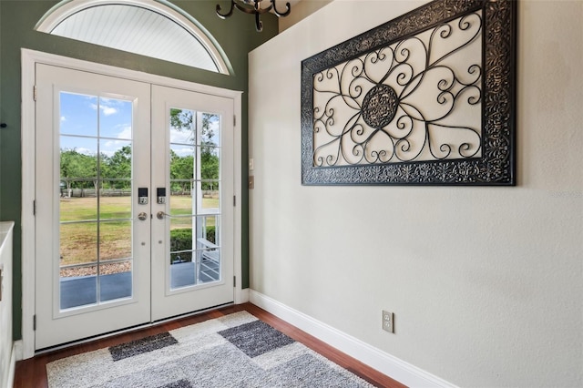 6824 283rd St E, Myakka City, FL 34251 - entryway featuring wood finished floors, french doors, and baseboards