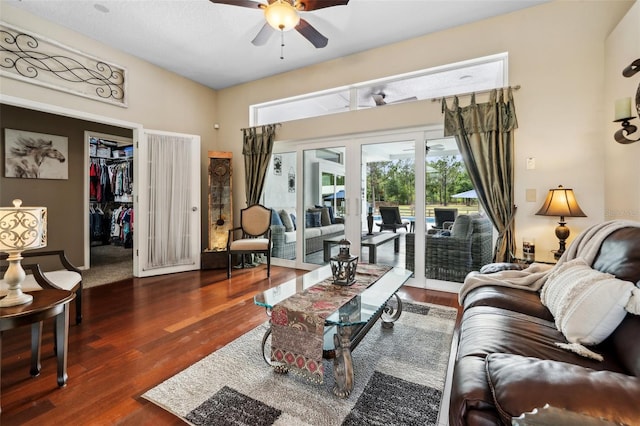 6824 283rd St E, Myakka City, FL 34251 - living room with ceiling fan and wood finished floors