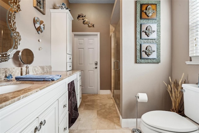 6824 283rd St E, Myakka City, FL 34251 - full bath with toilet, a stall shower, vanity, and baseboards