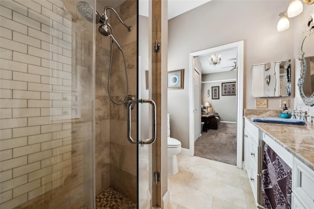 6824 283rd St E, Myakka City, FL 34251 - bathroom with wine cooler, a shower stall, vanity, toilet, and a chandelier