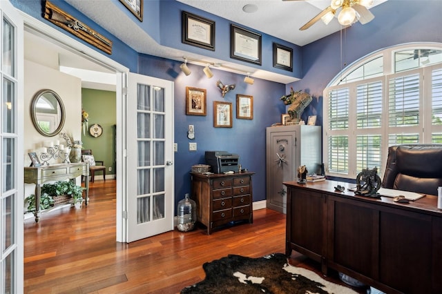 6824 283rd St E, Myakka City, FL 34251 - home office with ceiling fan, wood finished floors, plenty of natural light, and french doors