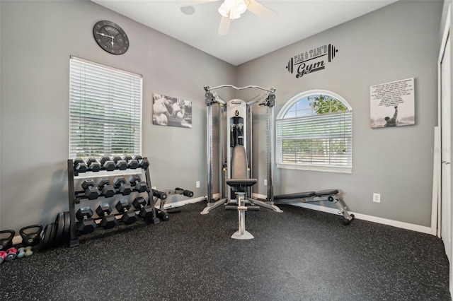 6824 283rd St E, Myakka City, FL 34251 - workout room with ceiling fan and baseboards