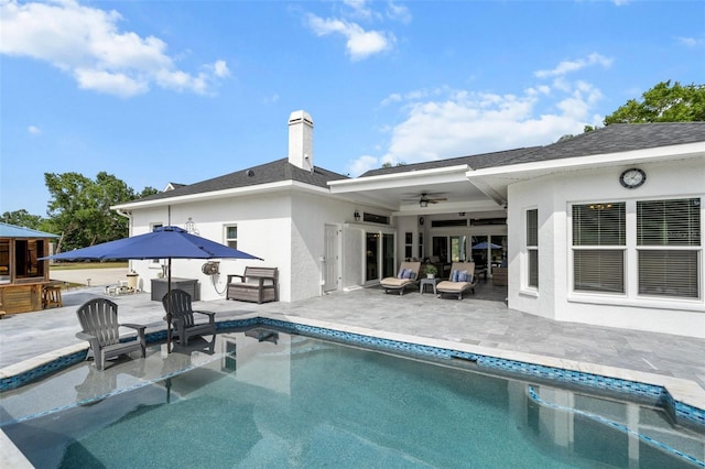6824 283rd St E, Myakka City, FL 34251 - outdoor pool with a ceiling fan and a patio