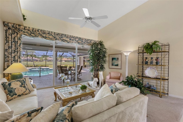 511 Governors Green Dr, Venice, FL 34293 - living area featuring carpet flooring, baseboards, and a ceiling fan