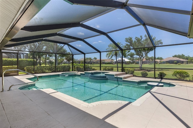 511 Governors Green Dr, Venice, FL 34293 - view of pool with a residential view, a lanai, a pool with connected hot tub, and a patio
