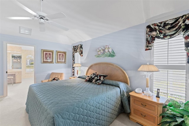 511 Governors Green Dr, Venice, FL 34293 - bedroom with light carpet, visible vents, ceiling fan, and multiple windows