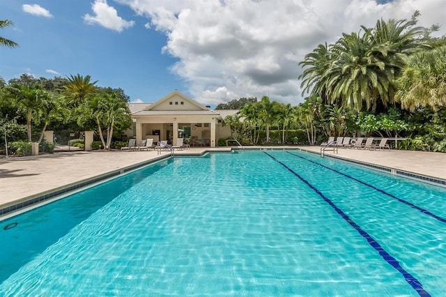 pool with a patio