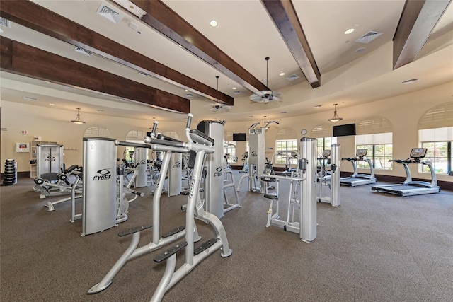 gym with recessed lighting and visible vents