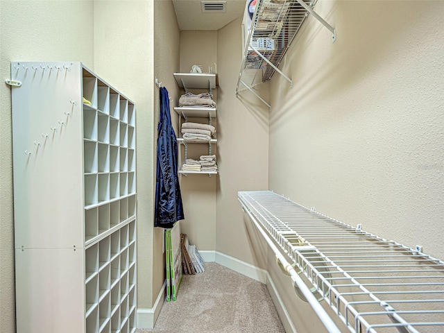 walk in closet featuring visible vents and carpet