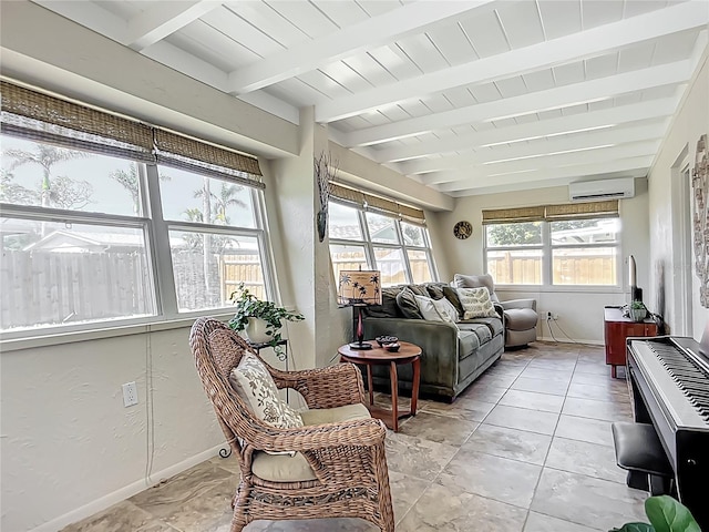 2108 Lee Ln, Sarasota, FL 34231 - sunroom featuring an AC wall unit and beam ceiling