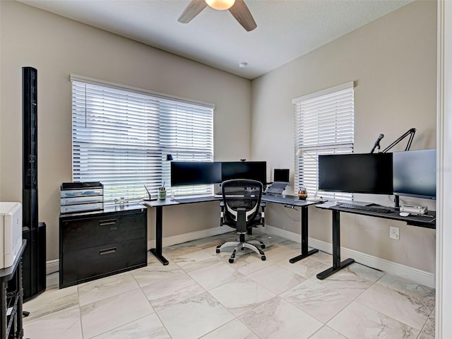 220 Sarezzo Cir, Nokomis, FL 34275 - office space with a ceiling fan, baseboards, and light marble finish floors