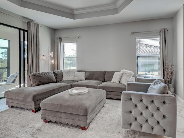 220 Sarezzo Cir, Nokomis, FL 34275 - living area with ornamental molding and a raised ceiling